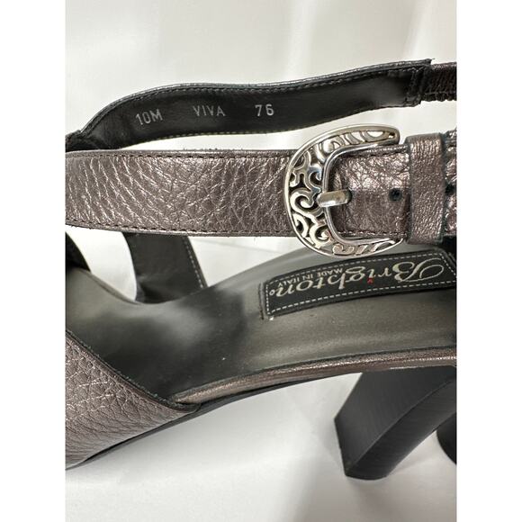Brighton Viva Metallic Bronze Leather Heels Open Toe Dress Shoes Sz 10 Straps - Picture 10 of 12